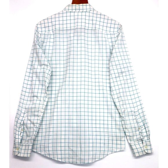Club Monaco Mens Modern Slim Fit Checkered Dress Shirt White/Blue S Office Work - Picture 6 of 9